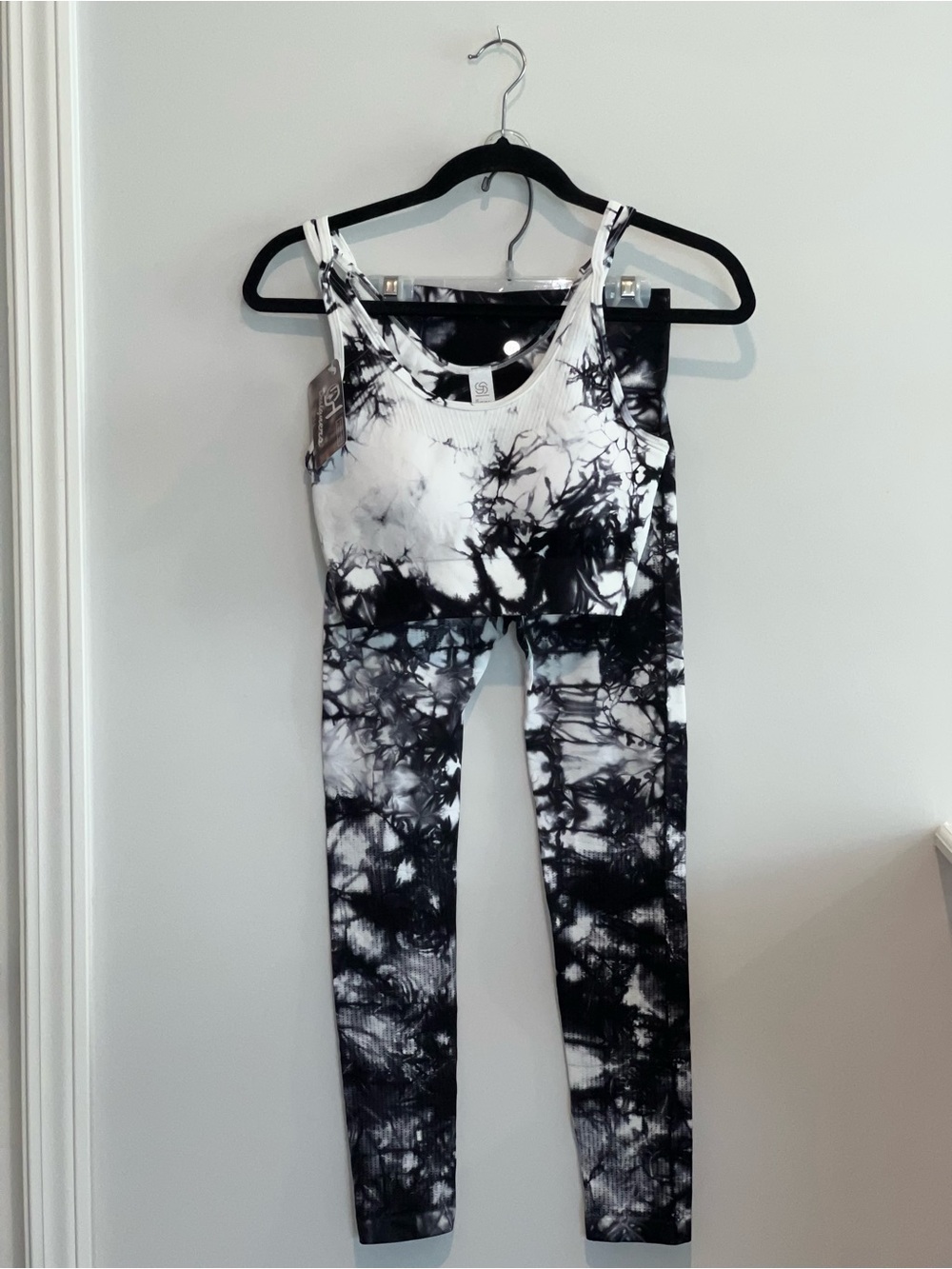 Black & White Tie-Dye Ribbed Tank and High-Rise Leggings Set
